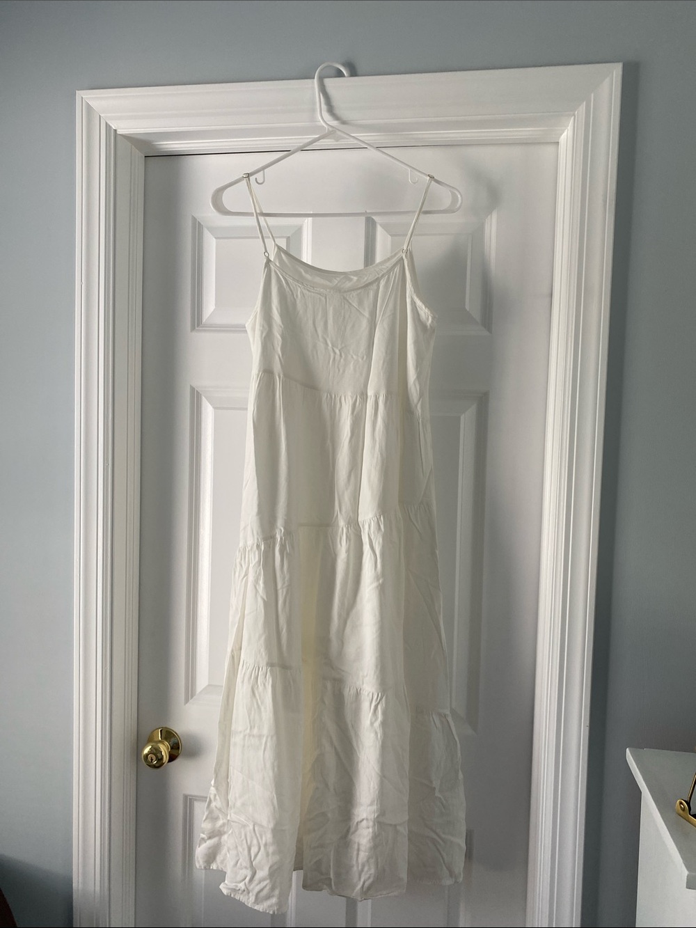 Women's White Tiered Maxi Slip Dress with Spaghetti Straps - Picture 2 of 2